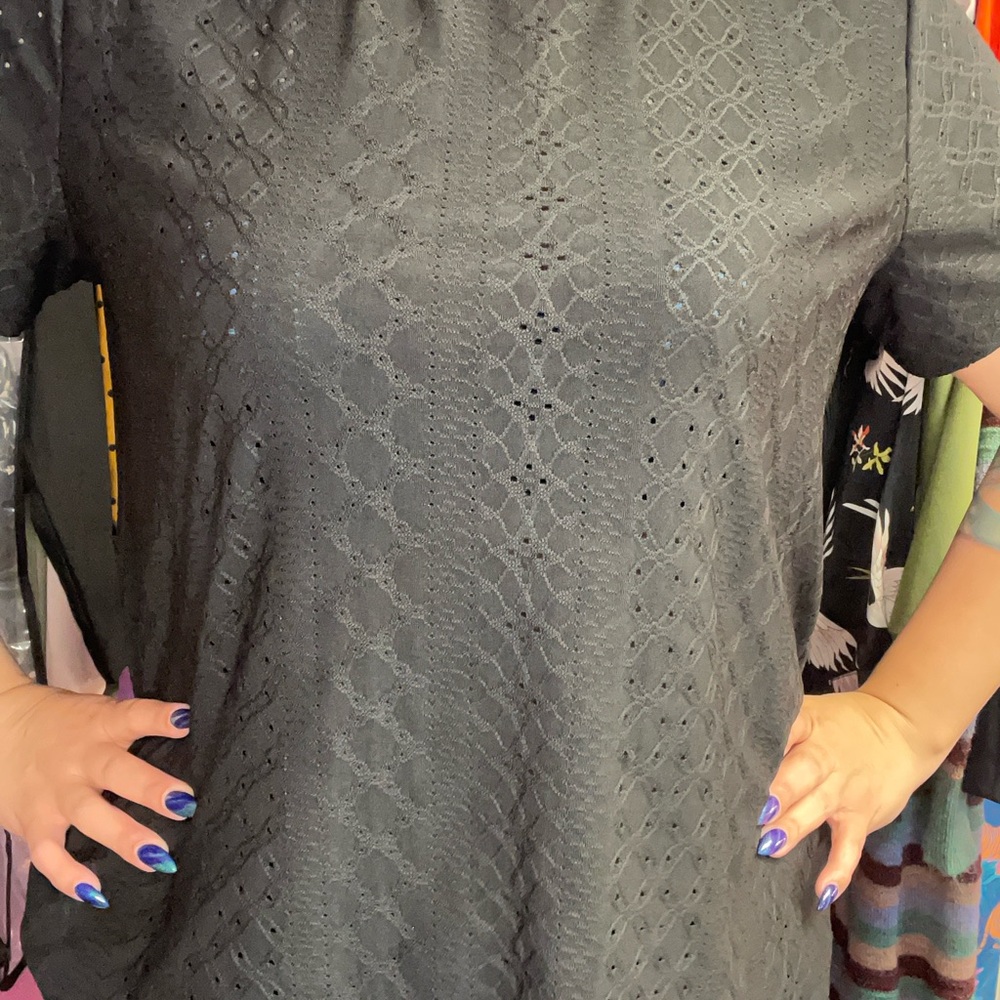 SHEIN Black Eyelet Textured Blouse Top 0XL